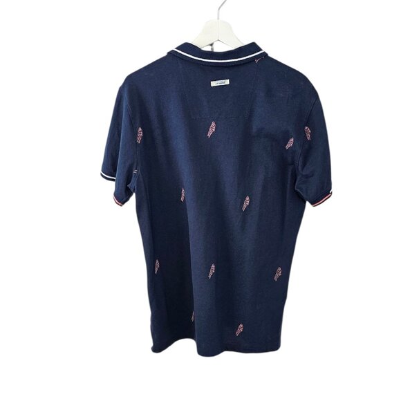 A Fish Named Fred Mens Short Sleeve Polo, Embroidered Bikes, Blue/Pink, Size M - Picture 3 of 9